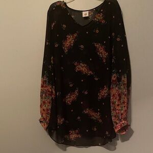 CABI Black Floral Blooming Sheer Long Sleeve Blouse